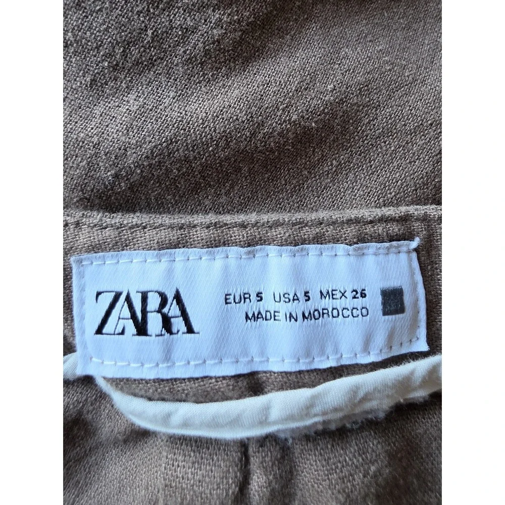 Zara Linen Pants Women S Brown Solid Straight Trousers Slacks Minimalist